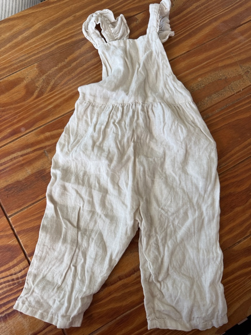Baby ZARA Cream Linen Ruffle Jumpsuit